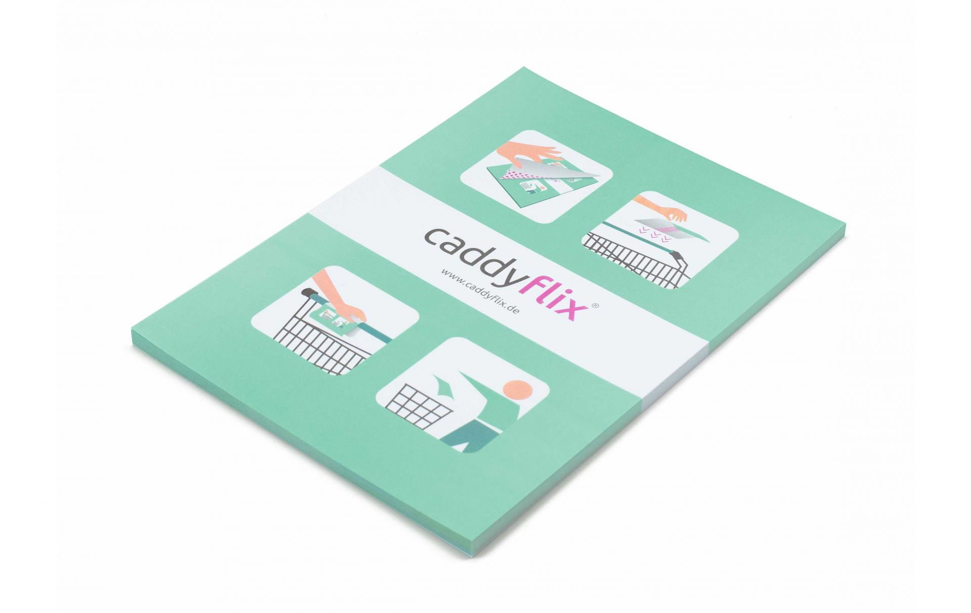 caddyflix ®, selbstklebender Hygieneschutz für Einkaufswagen (50 Blatt im Abreißblock) caddyflix ®, selbstklebender Hygieneschutz für Einkaufswagen (50 Blatt im Abreißblock)